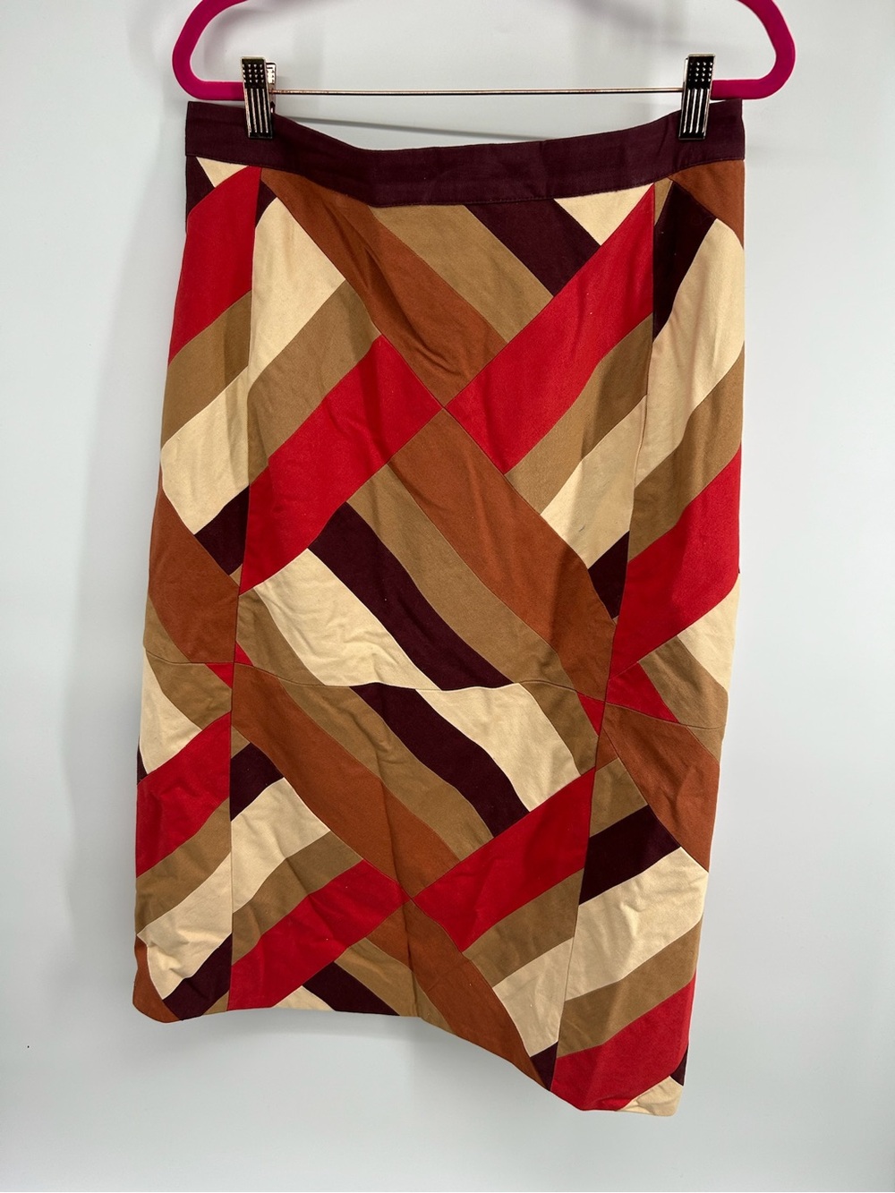 Geometric Chevron Midi Skirt in Red, Brown & Cream